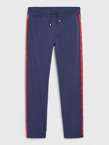 Fiú Tommy Hilfiger Logo Stripe Melegítő Nadrág Sötétkék | HU 2210AHK